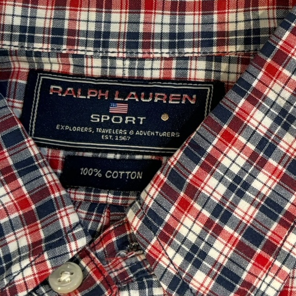 Ralph Lauren Sport Men’s Red, White & Blue Button Down Shirt Size Large - Picture 4 of 7